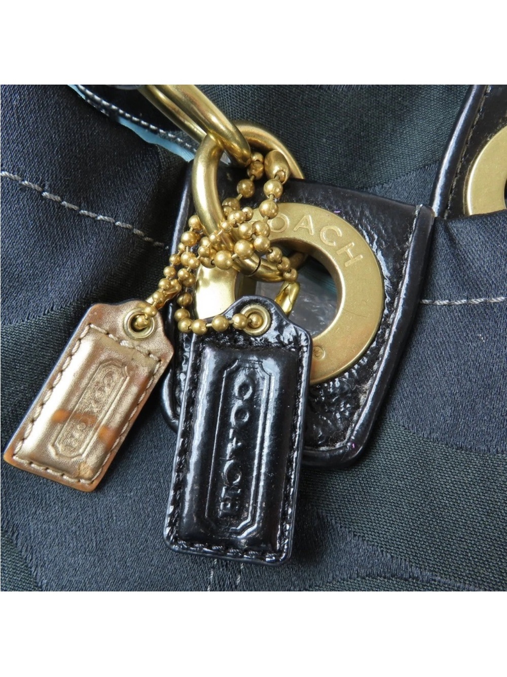 Coach Dark Green and Black Signature Tote with Gold Hardware - Picture 8 of 16